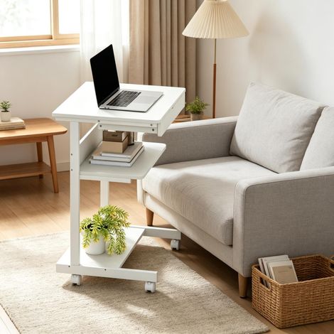 Bureau informatique mobile 56 x 51 cm avec tiroir et support unité centrale (1/5)