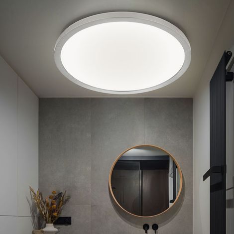 Deckenleuchte Deckenlampe Badezimmerlampe Wohnzimmerleuchte Esszimmerlampe, Kunststoff weiß nickel-matt, dimmbar Memoryfunktion Backlight, 1x LED 24W 2300Lm 3000K warmweiß, D 42 cm