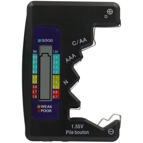 Batterie Testeur pour Piles et Rechargeable Piles, Affichage de Charge Statut, Adapté pour C, AA, AAA, D, N, 9V 6F22 1.5V - Noir (1/5)