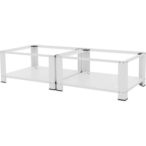 ML-Design Set di 2 Basi per Lavatrice Asciugatrice Frigorifero con 2 Ripiani 128 x 54 cm in Acciaio Bianco Portata fino a 150 kg Piedistalli Supporti Rialzati per Elettrodomestici Carichi Pesanti