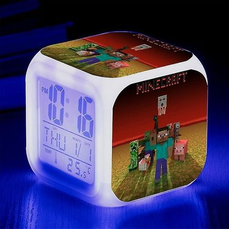 Réveil Minecraft Coolie Effrayé Dessin animé Mignon Enfants LED Numérique Couleur Lumineuse Style D (1/2)
