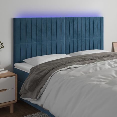 vidaXL Tête de lit à LED Bleu foncé 180x5x118/128 cm Velours