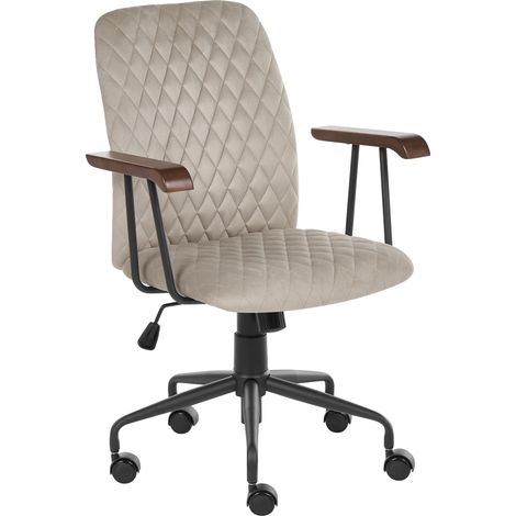 Office Chair Taupe Velvet Swivel Base Adjustable Height Tilting with Armrests Diamond Tufting Home Office Retro VELATE (1/5)