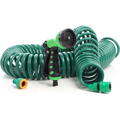 Wiltec Tubo a spirale da giardino e terrazzo 15 m, 7 modalità di getto, per irrigazione piante e fiori