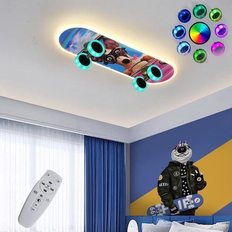 32W RGB Dimmable LED Skateboard Ceiling Light for Children's Bedroom, Boy's/Girl's Room (1/5)