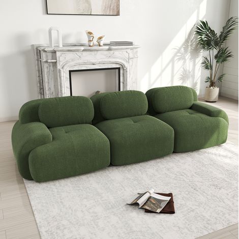FloraGrace Canapé modulable, velours côtelé, sans montage, dossier ergonomique, vert (1/5)
