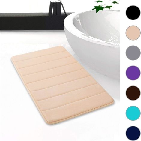Tapis de bain beige absorbant antidérapant lavable 30 x 50 cm, moquette de salle de bain douce, tapis de douche et baignoire (1/5)