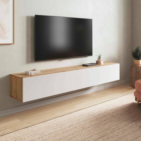 Meuble TV avec 2 Portes, Meuble de Salon Suspendu, 180x35h28 cm, Chêne Node et Blanc Brillant (1/5)