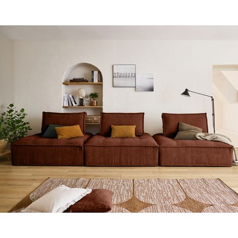 Marisol - 3-stizer - modulares, gerades sofa - strukturierter samt - terrakotta