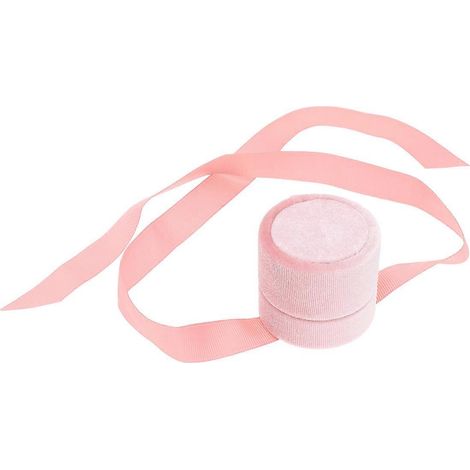 Boîte de rangement pour bagues, étui de rangement rond avec ruban, joli coffret à bijoux (petit format rose) (1/4)
