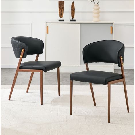 Silla de comedor moderna tapizada, respaldo ergonómico, PU negro y estructura de metal (1/5)