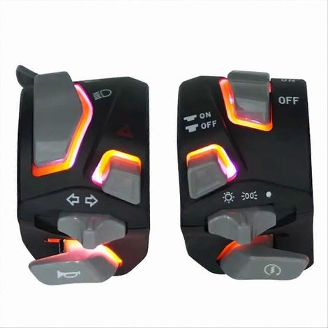 Universeller 7/8" (22 mm) Motorrad-Lenkerschalter mit Scheinwerfer, Blinker, Warnblinker, Hupe, Startknopf und LED. (1/5)