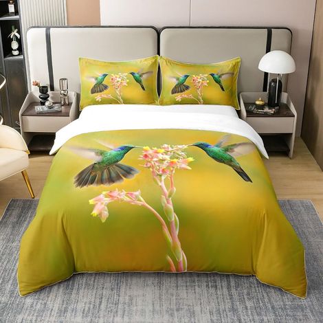 Oiseau 100% Coton Housse De Couette 140x200cm Plantes Fleurs Parure De Lit 100% Coton Garçon 3D Animal Colibri avec Fleurs Ensemble Literie 100% Housse Couette 140x200cm - 140 x 200 cm + 1 taie d'orei (1/5)