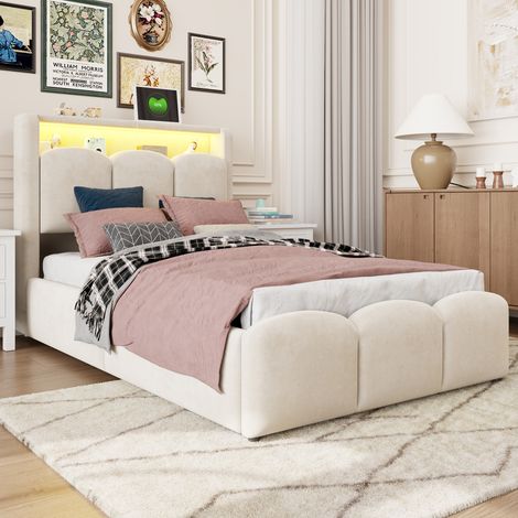 Cama tapizada de 90x200 cm, cama infantil equipada con sistema de almacenamiento hidráulico, espacio de almacenamiento en el cabecero, tejido de terciopelo suave y diseño de pétalos, cama individual, (1/5)