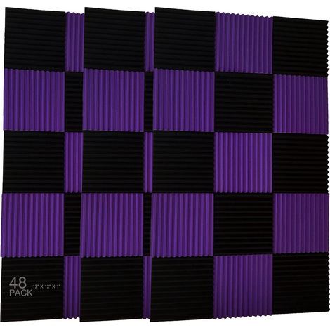 Set di 2 pannelli fonoassorbenti da parete in schiuma per studio di registrazione, viola e neri, 2,5 x 30,5 x 30,5 cm. (1/5)