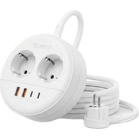 Multiprise, Chargement USB PD, Protection contre les surtensions, 3M 2A2U2C Blanc (1/2)