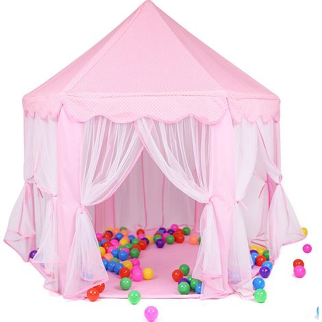 Hofuton Tente de Jeu Enfant, Tente de Jeu, avec Filet, Tente Princesse Château de Intérieur & Extérieur, pour 3 Enfants Maximum, 140 x 120 x 135 cm, Rose (1/5)
