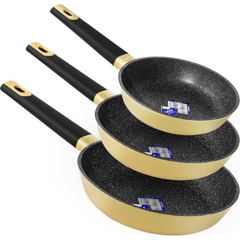 Set de Sartenes 18-22-26  cm  de aluminio fundido de alta calidad con 5 capas y revestimiento Select Teflon® Nonstick Coating  libre de PFOA,  fondo difusor de calor Full Induction. (1/5)