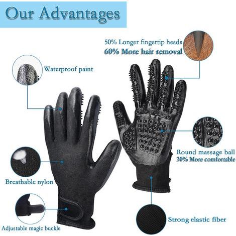 Multifunktionale Pferdepflegehandschuhe, Gummimassagehandschuhe für Pferde, Pflegebürste, atmungsaktive Handschuhe zum Entfernen von Haaren bei Pferden, Hunden und Katzen (schwarz) (1/5)