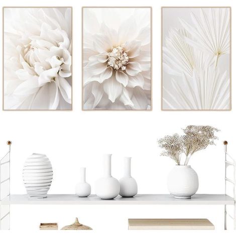 Juego de 3 pósteres, imagen de flor de rosa blanca, imagen moderna sin R