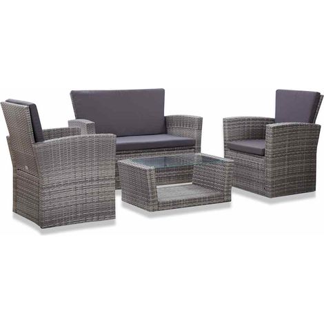 Salon de jardin 4 pcs avec coussins-Lot de 4 Mobilier de jardin-Meuble de jardin résine tressée gris 851269 (1/5)