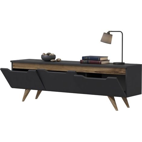 Mobile Porta tv Fiorano, 3 Ante, Apertura a Ribalta, 3 Vani, 150x35x44h cm Nero Antracite