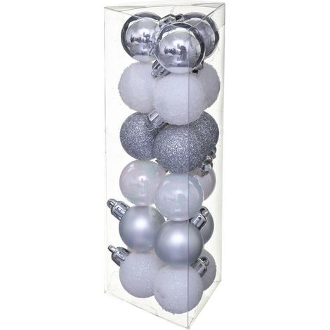 Lot de 18 Boules de Noël "Colorama" 3cm Argent & Blanc
