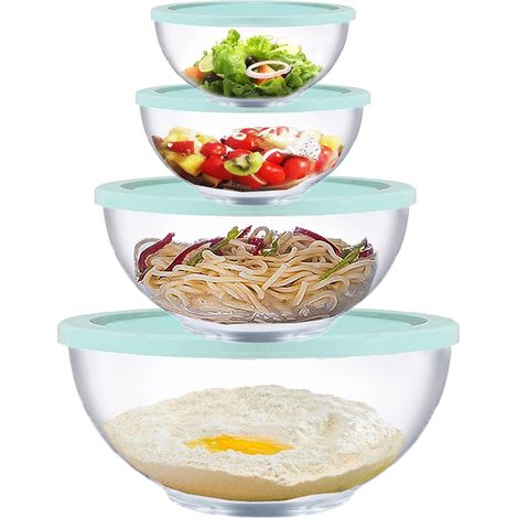 Lot de 4 Saladier Verre avec Couvercle Borosilicaté Résistant à La chaleur avec Couvercles (0,5L, 1,0L, 2,0L, 3,5L), Bol en Verre avec Couvercle peu Encombrants (1/5)