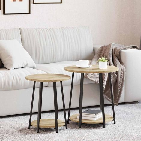 Beistelltisch-Set mit Regal 2 pcs Sonoma Eiche und Schwarz