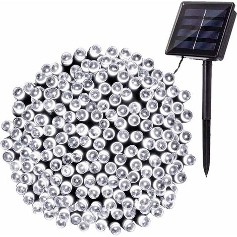 Guirlande lumineuse solaire extérieure (blanc froid), 22M 200 LED étanches, 8 motifs de décoration pour le jardin, la cour, l'arbre, la clôture, la maison, la fête et le mariage. (1/5)