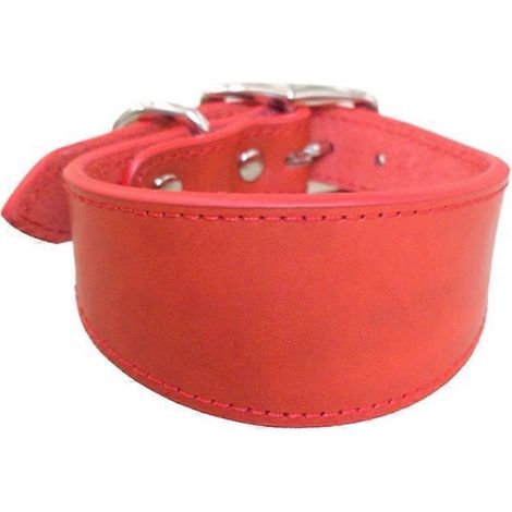 Breites, weiches Lederhalsband für Hunde, weiches Futter, verstellbar, rot, Größe L – stilvolles und bequemes Halsband für kleine Hunde.