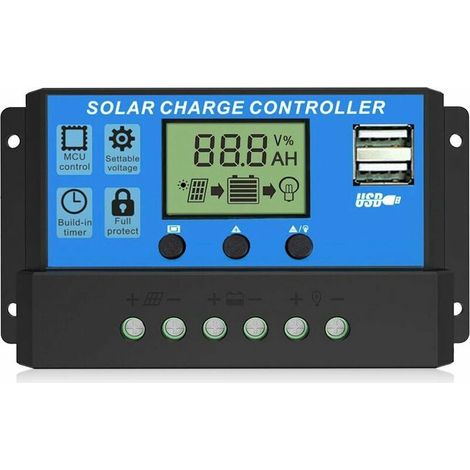 Contrôleur de Charge Solaire, Régulateur Intelligent de Batterie de Panneau Solaire à Deux Ports USB, Contrôleur de réverbère à écran LCD réglable Multifonction, 12V24V 30A (1/5)