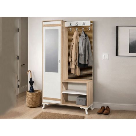 Dmora - Mobile da ingresso Sugilite, Entratina appendiabiti, Composizione per atrio, Consolle portaoggetti multifunzione, 100x36h190 cm, Quercia (1/5)