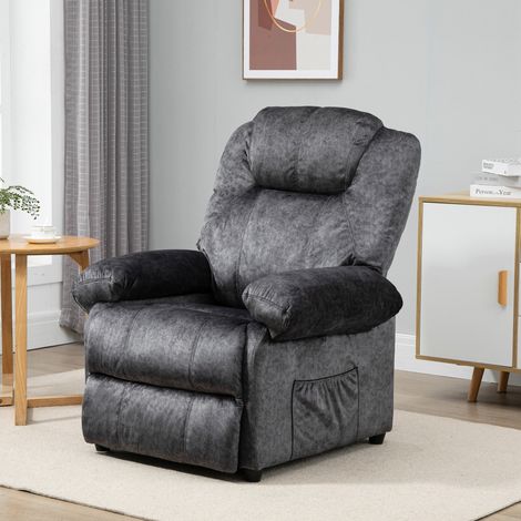 Sillón Relax Reclinable Manual Sillón Relax de Terciopelo con Reposabrazos Reposapiés Acolchado Grueso Negro (1/5)
