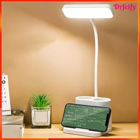 Lampe de bureau - - Version à brancher - LED intégrée - Porte-stylo et support téléphone - 3 couleurs réglables (1/5)
