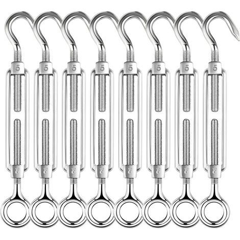 [JAMAIS UTILISÉ] M4 Tendeur Inox,8 Pièces Tendeur Crochet et oeil en Acier Inoxydable 304, Tendeur Cable/Tendeur Fil Acier,Tendeurs Pour Fil a linge,Corde a linge (1/5)