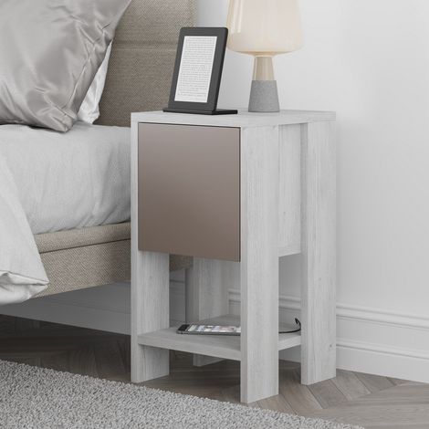 Table de chevet gain de place avec porte abattante Ema - Blanc (1/8)