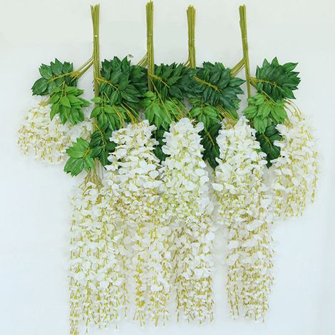 12PCS Artificial Silk Wisteria Fake Flower Vine Wedding Garland Hanging Decoration, White (1/4)