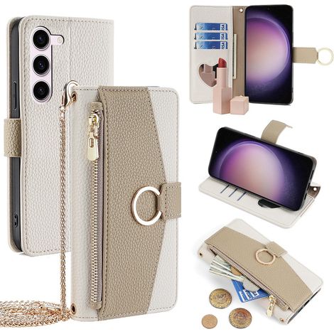 Samsung Galaxy S24 Flip-Hülle, Brieftaschentasche mit Reißverschluss und Spiegel, Weiß (1/5)