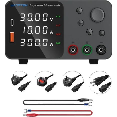 Alimentation DC, Sortie réglable 30V, Courant 10A, 30V 10A Noir (1/2)