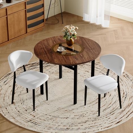 Ensemble table ronde 100x100x76 cm en bois, blanc/noir, moderne pour salle à manger FLORAGRACE (1/5)