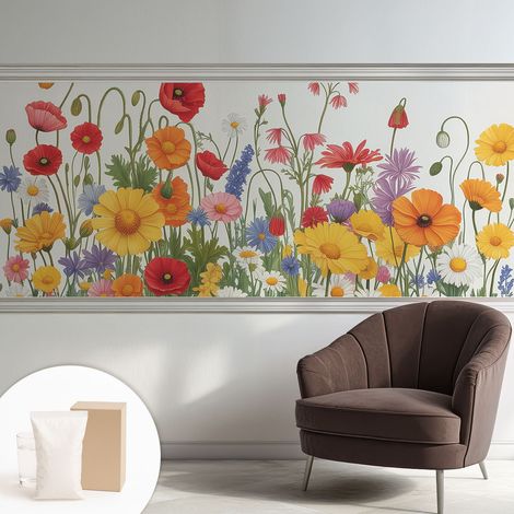 Papier peint décoratif avec colle pour salon, chambre à coucher et bureau – Design moderne et facile à poser Prairie fleurie 250x104 cm (1/5)
