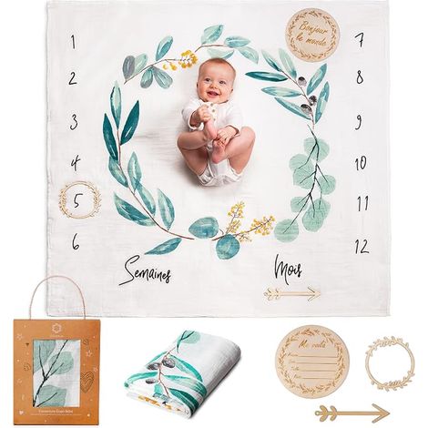 Baby Stage Blanket French Swaddling Boy Girl Monthly Rug Unisex Leaves Theme Baby Photo Mat Cotton Muslin