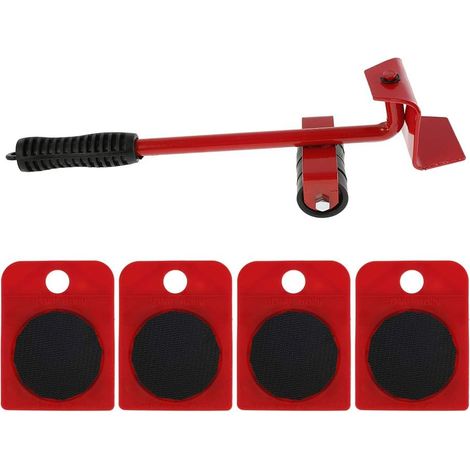 Deplace meuble lourd sans effort 5pcs, Kit demenagement meuble, Deplace meuble a roulette avec tige de levage et roulettes, Charge maximale 150 kg (Rouge) (1/5)