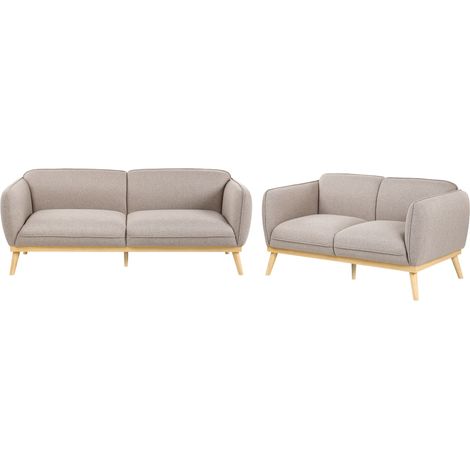 5 Seater Living Room Set Light Brown Fabric 2 Seater and 3 Seater Easy Clean Wooden Tapered Legs Couch for Two Loveseat LJUNG (1/5)