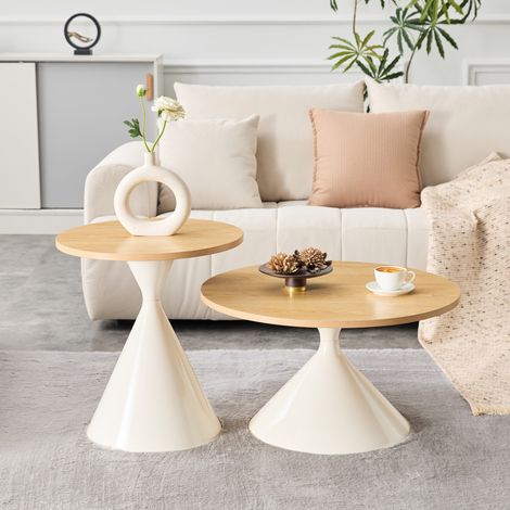 Table basse gigogne lot de 2 métal effet bois OKMYHOME (1/5)