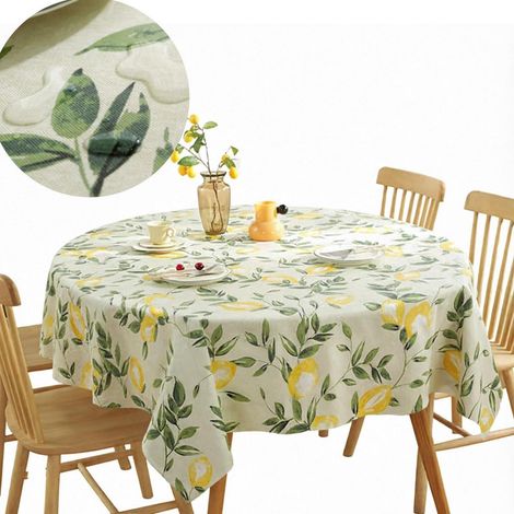 Nappe cirée ronde 120cm, lavable, imperméable, PVC, motif citron