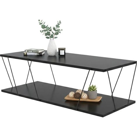 Dmora - Wohnzimmertisch Harmonia, Niedriger Wohnzimmertisch, Kaffeeregal, Couchtisch für Sofa, 120x50h30 cm, Anthrazit und Schwarz, mit verstärkter Verpackung