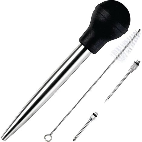 Poire à jus en Acier Inoxydable et Caoutchouc de qualité Alimentaire avec injecteur de Marinade et Brosse pour Nettoyage Facile (1/5)