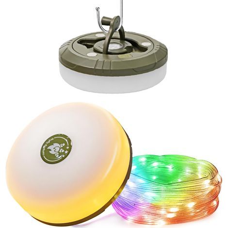 Guirlande lumineuse de camping 3 en 1 rechargeable (9 m), guirlande lumineuse RGB portable pour extérieur, guirlande lumineuse féérique durable pour tente, plusieurs modes (1/5)